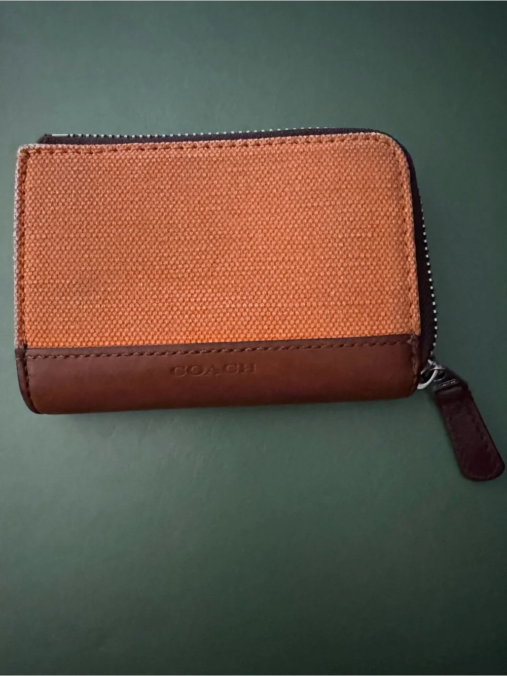 Vintage Coach Orange Canvas and Brown Leather L Zip Wallet